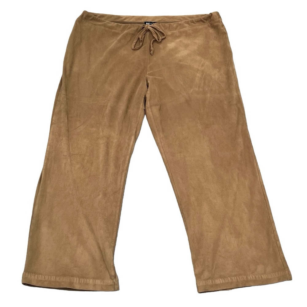 INC ACTIVE INTERNATIONAL CONCEPTS TAN FAUX VEGAN SUEDE WIDE LEG DRAWSTRING PANTS